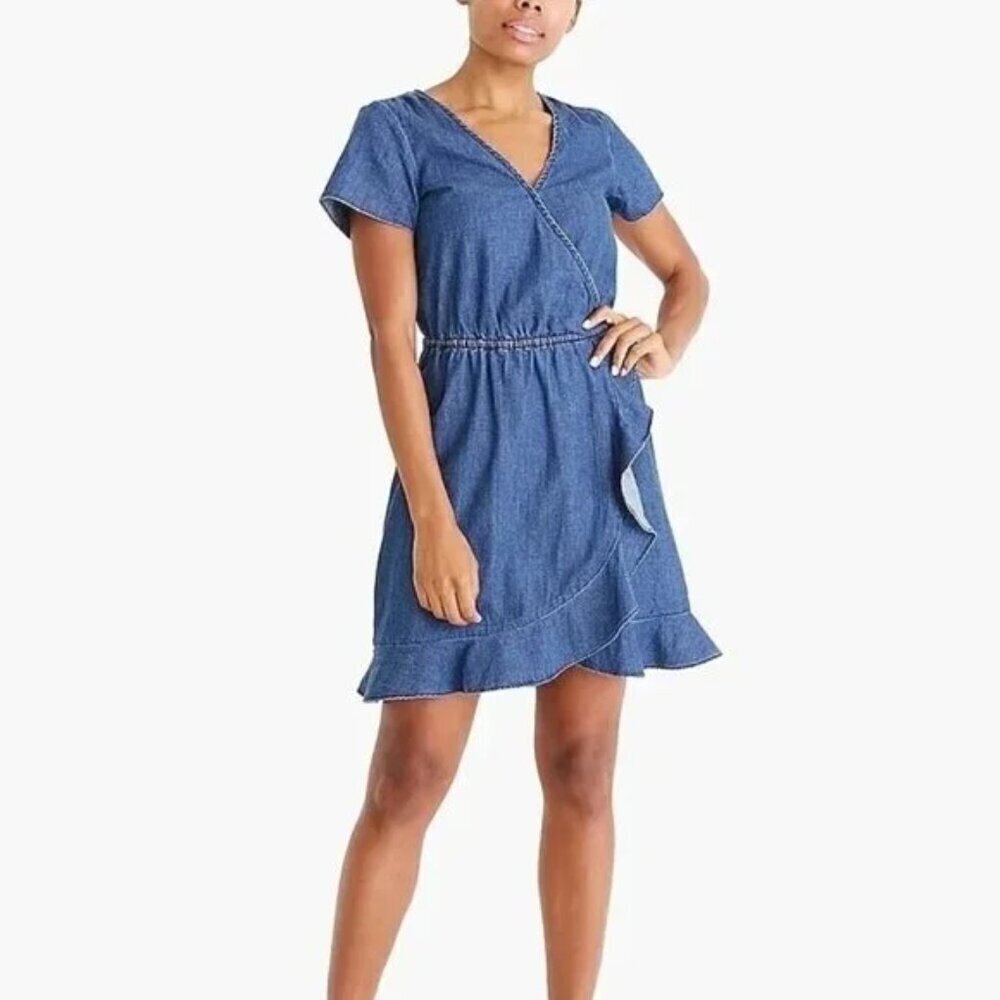 J. CREW MERCANTILE DENIM CHAMBRAY RUFFLE DRESS